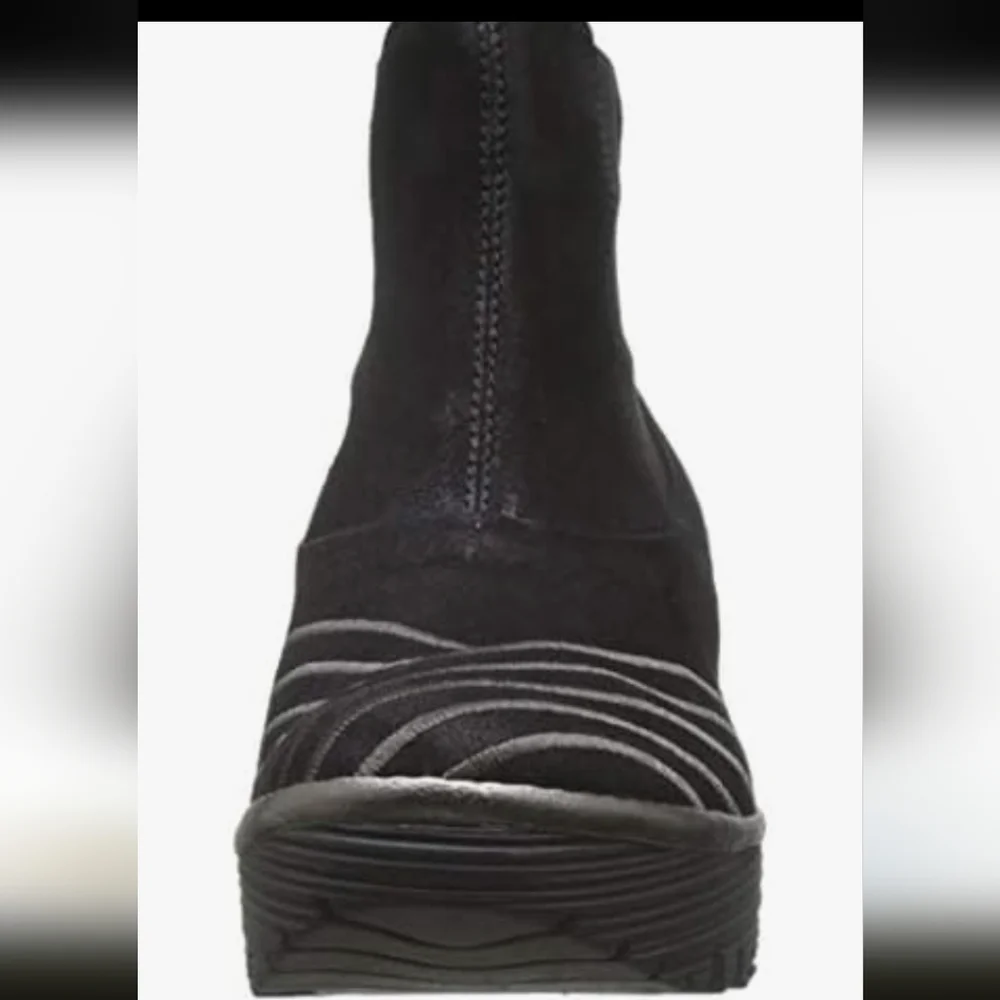 Fly London Yave Black Suede Leather Wedge Chelsea Ankle Boots